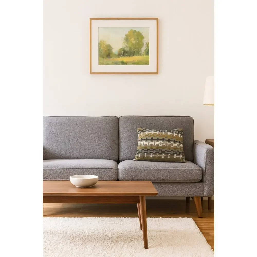 Set of 2 Geometric Greek Key Throw Pillows Olive Green Grey Cream Square 18in